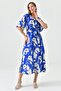 Batwing Sleeves, Double Breasted Collar, Elastic Waist, Belted, Side Slits, Midi Length, Floral Blue Dress 3469 - 7