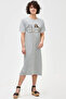 Milky and Plain Gray Melange Crew Neck Short Sleeve Combed Cotton Long Dress