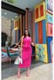 Women's 3 Piece Jacket Vest Skirt Set Imported Fabric Fuchsia - 2