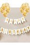 Gold-White Happy Birthday Ornament Banner and 10Pcs Transparent Balloons and Gold Balloon Confetti Sequins Birthday