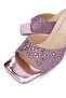 Lilac Genuine Leather Women's Heeled Slippers - 4