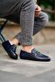 Dark navy blue men's leather shoes - 4