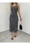 Women's Striped Sleeveless Floor-Length Buttons Crew Neck Dress - 5