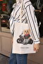 Canvas Teddy Bear Motorcycle Printed Shoulder Bag - 7