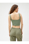 Crop Tank Top Square Neck Ribbed Piping Detail - 4