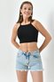Women's Ripped Detailed High Waist Lycra Ice Blue Denim Shorts Stretchy Blue Denim Shorts 70362 - 4