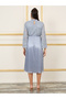 Lace Detail Satin Pleated Hem A-Line Midi Dress - 4