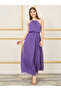 Solid Crinkle Halter Neck Sheath Maxi Dress