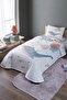 Flying Whale Patterned Single Bedspread and Pique Set