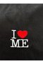 I Love Me Heart Embroidered Short Sleeve Women's Black Crew Neck Lycra Body Crop Blouse - 3