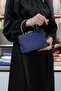 Navy Blue Glitter Women's Evening Dress, Clutch Evening Bag - 4