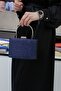 Navy Blue Glitter Women's Evening Dress, Clutch Evening Bag - 3