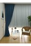 Crown Blue Solid Color Linen Background Curtain, Pleat-Free Plain Planting, Extra-Fore Drawstring, Single Wing - 6