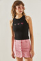 Women's Black Thin Strap Heart Embroidered Combed Cotton Blouse 60251200 - 2