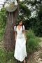 Deep V-Neck Bow and Stitch Detail Short Sleeve Wide A-Line Skirt Dress - 2