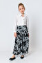 Girl's Black Flower Patterned Wide Leg Trousers - 5