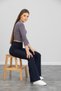 Women's Navy Blue Summer Wide Leg Crepe Fabric High-Waist Stretch Fabric Shaping / Sculpting Leggings - 8