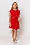 Girl's Round Neck Belted Pleated Dress