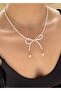 Sand bead bow white women's heart necklace