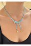 Blue sand bead bow women's necklace - 2