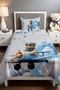 Blue Cloudy Pilot Teddy Bear Patterned Pique Set (160x230cm)