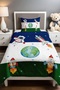 Navy Blue Green Space Patterned Pique Set (160x230cm)