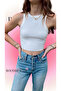 Women's Biscuit Color Camisole Sleeveless Blouse Long Crop Navel Top Undershirt - 4