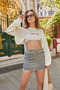 Women's Ecru Long Sleeve Openwork Crop Blouse 60251053 - 5