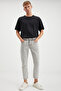 Gılberto Men's Carrot Fit Carrot Leg Vintage Washed Thick Textured Denim Light Gray Jeans - 3