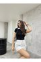 Women's Shirt Collar Detailed Ribbed V-Neck T-Shirt - 7
