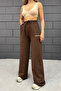 Women's Brown Wide Leg Printed Sweatpants