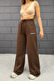 Women's Brown Wide Leg Printed Sweatpants - 2