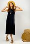 Women's Combed Cotton Long Tunic Dress Zero Sleeve Crew Neck Black - 5
