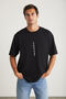 Harald Men's Crew Neck 100% Cotton Black T-shirt with Print Detail