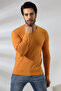 Mustard Slim Fit V-Neck Combed Cotton T-shirt - Long Sleeve 19648 - 2