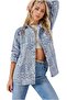 Women's Light Blue Ethnic Patterned Cashmere Shirt with Buttons