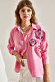 Women's Pink Sequin Embroidered Linen Ayrobin Shirt 60181027 - 5