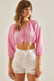 Women's Pink Tie-Collar Muslin Crop Shirt with Elastic Waist and Sleeves 60251135 - 3