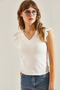 Women's Ecru V-Neck Sleeve Detailed Wrinkled Blouse 60251109 - 3