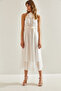 Women's Optical White Chiffon Dress with Mobile Floral Accessories and Elastic Waist 60251137 - 3