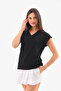 Black V-Neck Wrinkled Blouse - 4
