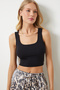 Women's Black Square Neck Strap Corded Crop Blouse BF00058