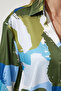Women's Blue Green Print Oversize Satin Shirt Sv00012 - 4