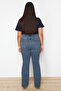 Mavi Yüksek Bel Comfort/Orta Esnek İspanyol Paça Flare Fit Jean TBBSS24CJ00046 - 6