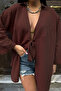 Women's Brown Flam Linen Kimono Shirt - 4