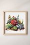Colorful Cactus Painting with Wooden Frame, Watercolor Effect, Watercolor