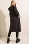 Ruched Waist Hooded Women's Black - White Trench Coat 9091 - 6