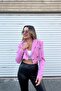 Çizgili Crop Ceket Pembe