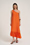 Single Shoulder Flounce Midi Dress Orange