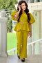 Girl's Double-Breasted Collar Mustard Top and Bottom Set with Zipper and Belt Detail - 4
